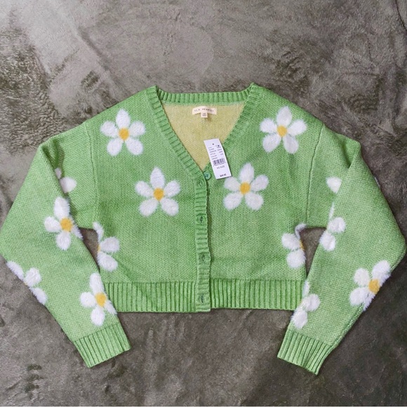 LA Hearts Green Heartbreaker Cardigan and Tank Set, Size XS - Picture 3 of 7